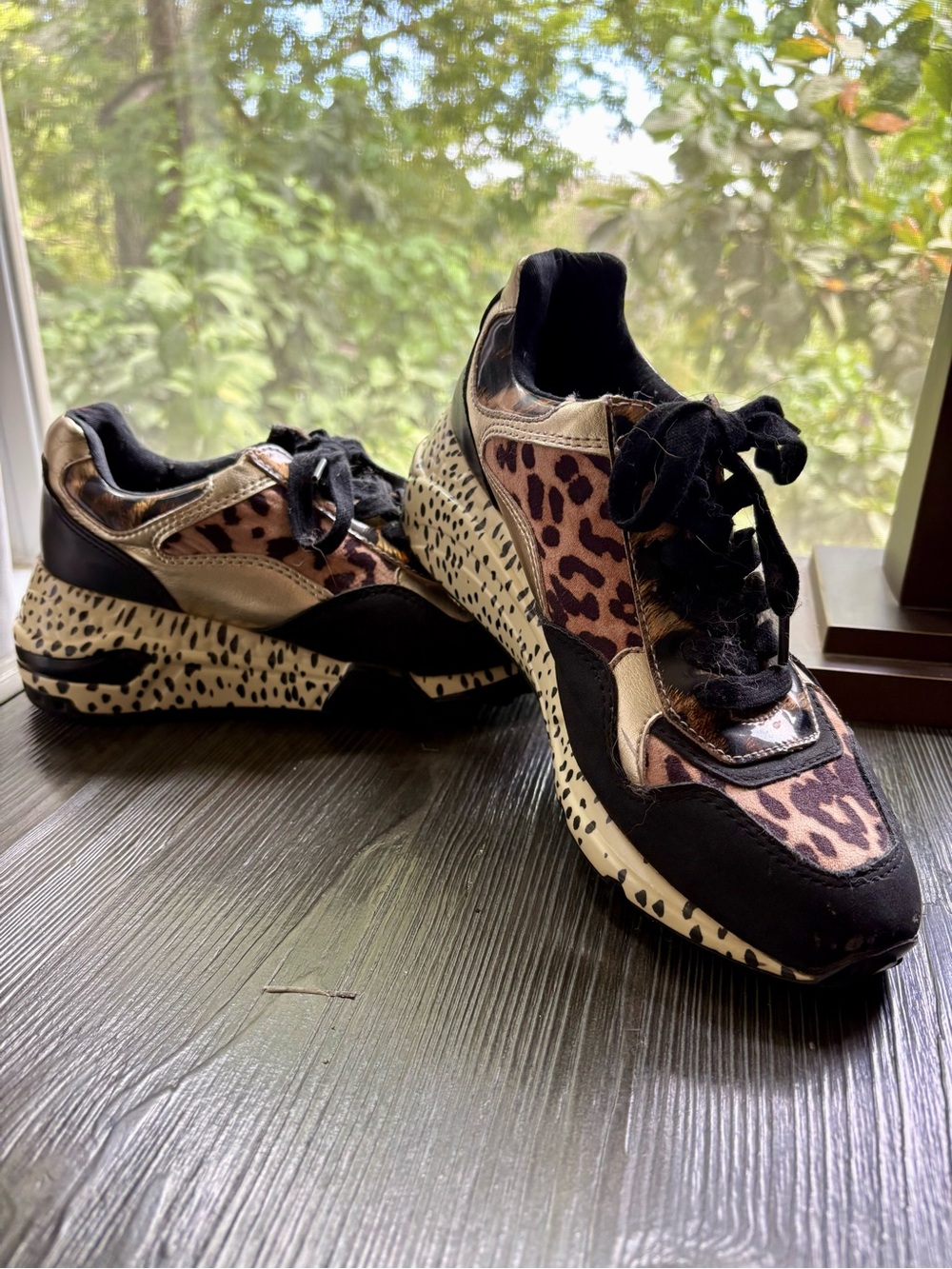 Steve Madden Animal Print Platform Sneakers in Black and Brown